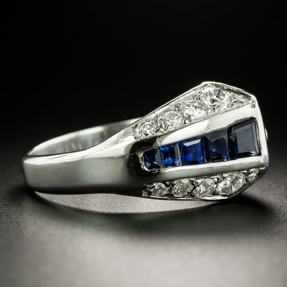 Mid-Century Geometric Ruby, Sapphire and Diamond Ring - 4