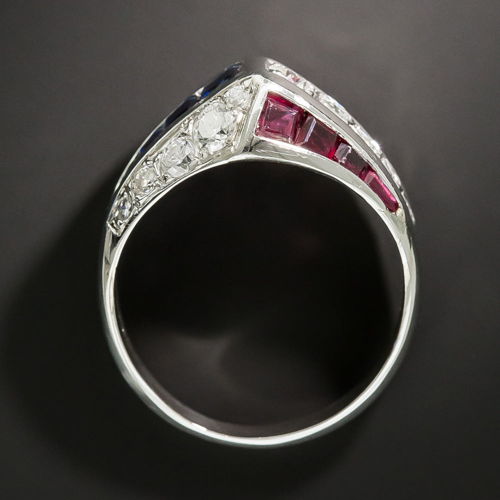 Mid-Century Geometric Ruby, Sapphire and Diamond Ring - 6