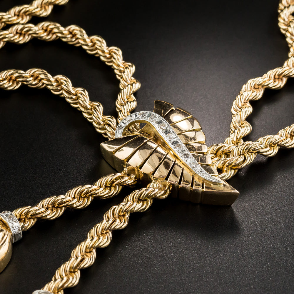 Mid-Century Gold and Diamond Tassel Necklace  - 4