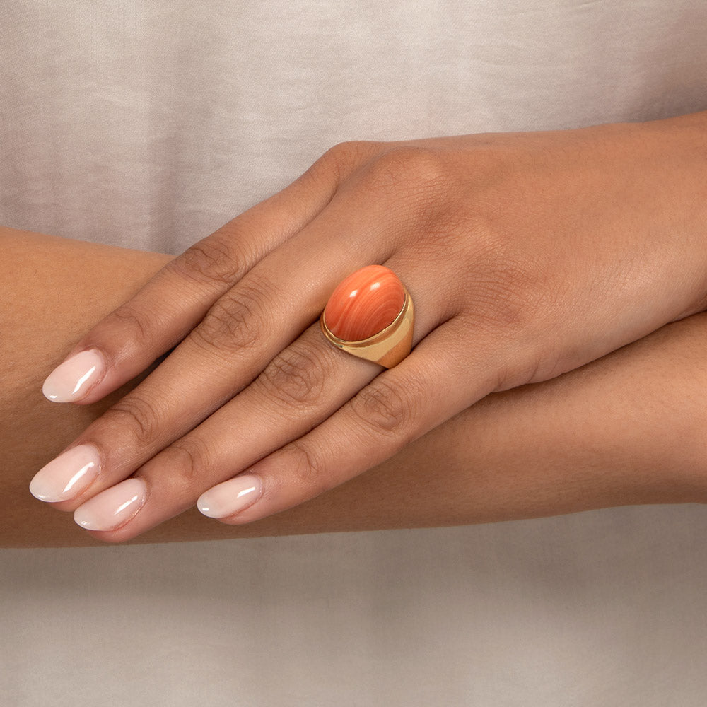 Mid-Century High-Dome Coral Ring - 5
