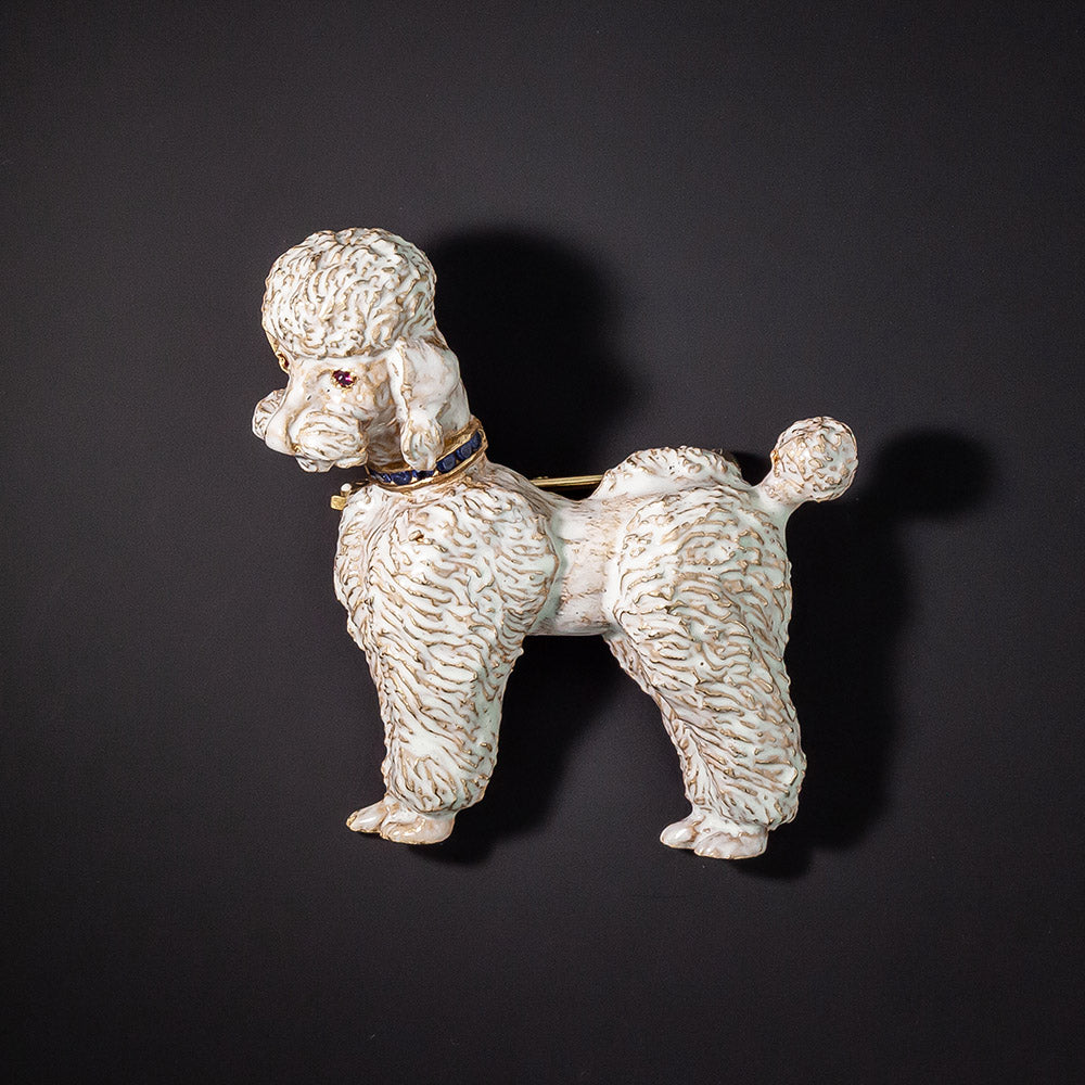Mid-Century J.E. Caldwell White Enamel Poodle Brooch - 0