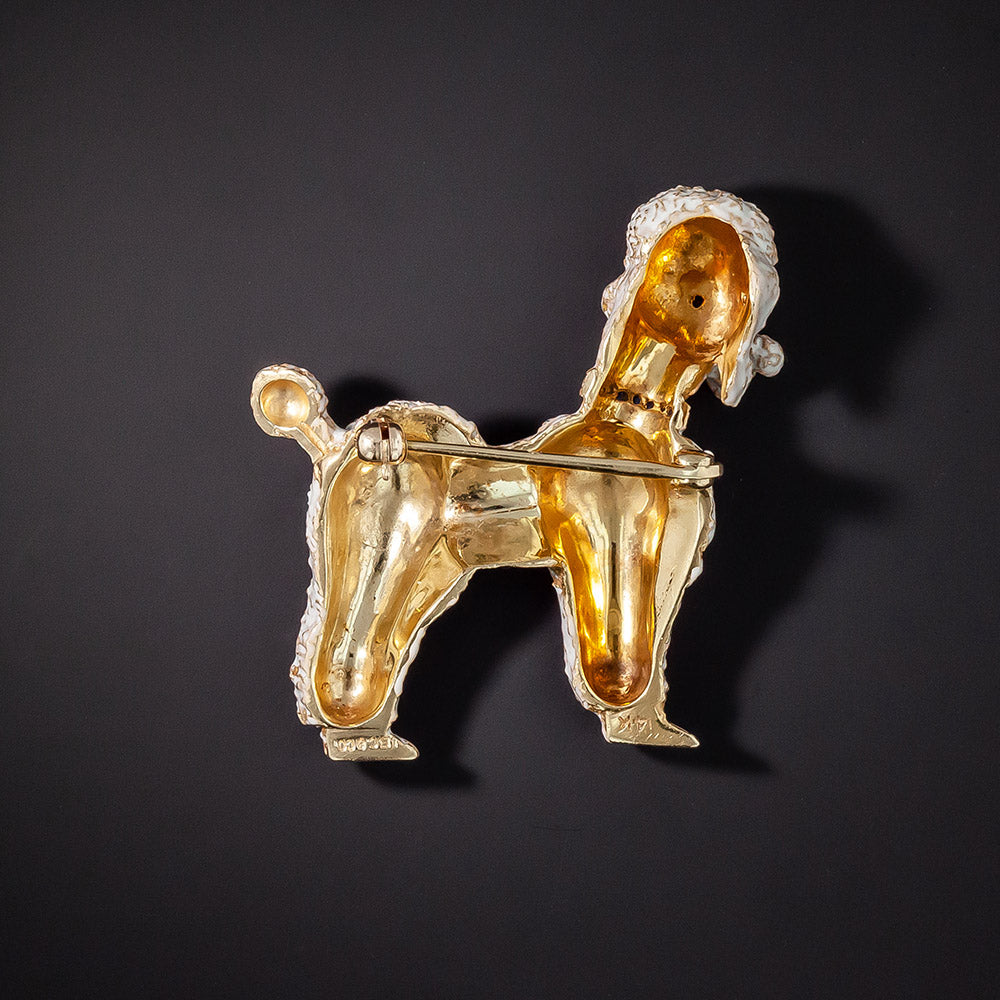 Mid-Century J.E. Caldwell White Enamel Poodle Brooch - 2