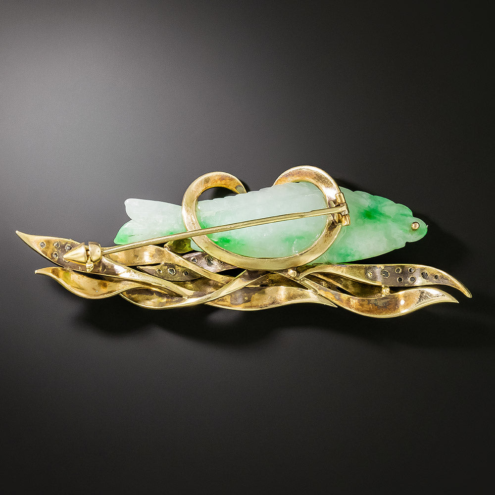 Mid-Century Jade Fish Brooch - 3