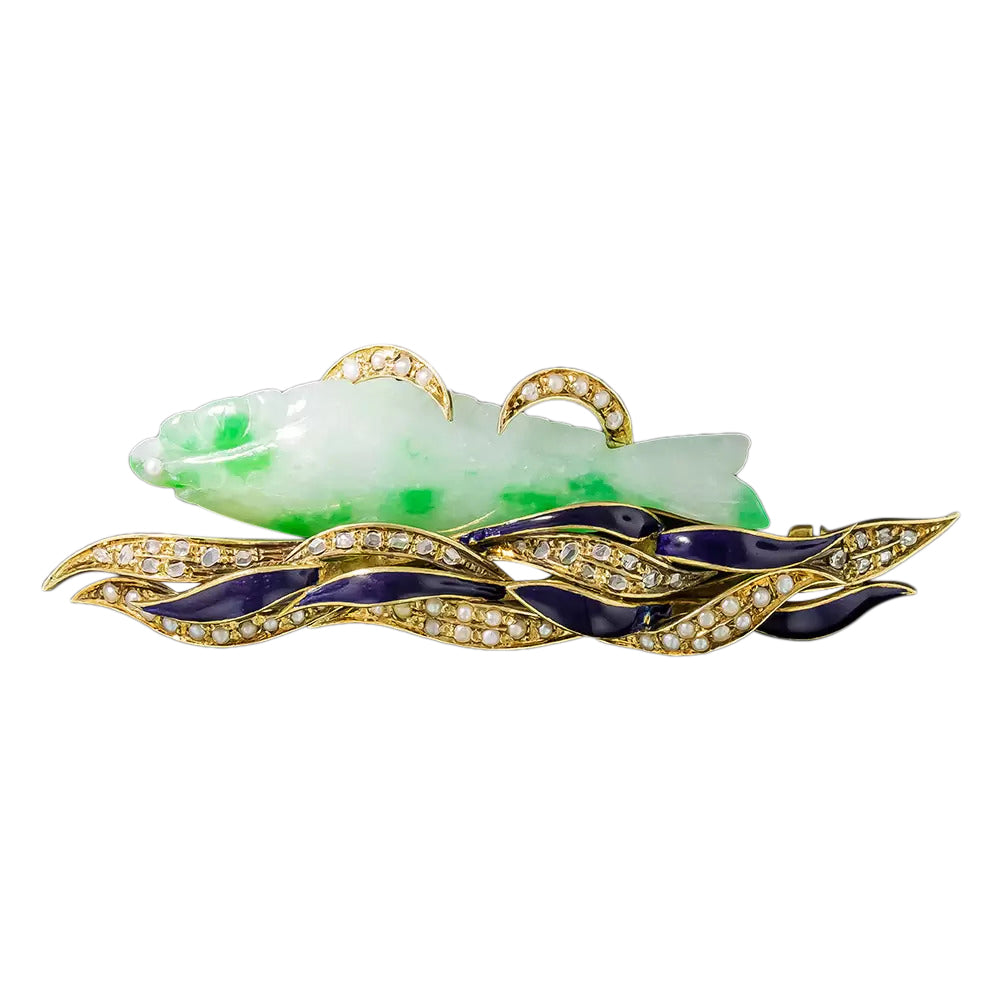 Mid-Century Jade Fish Brooch - 3