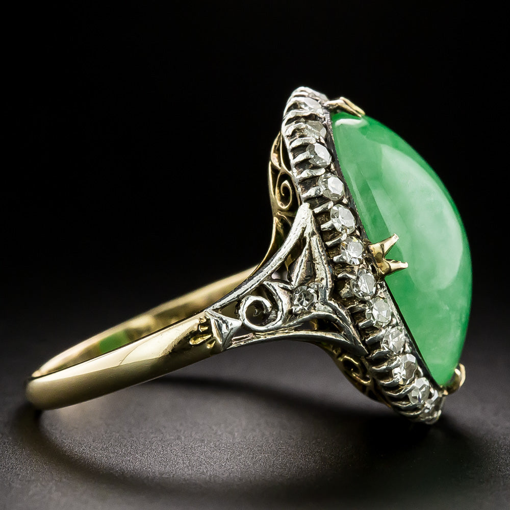 Mid-Century Jadeite and Diamond Halo Ring - 3
