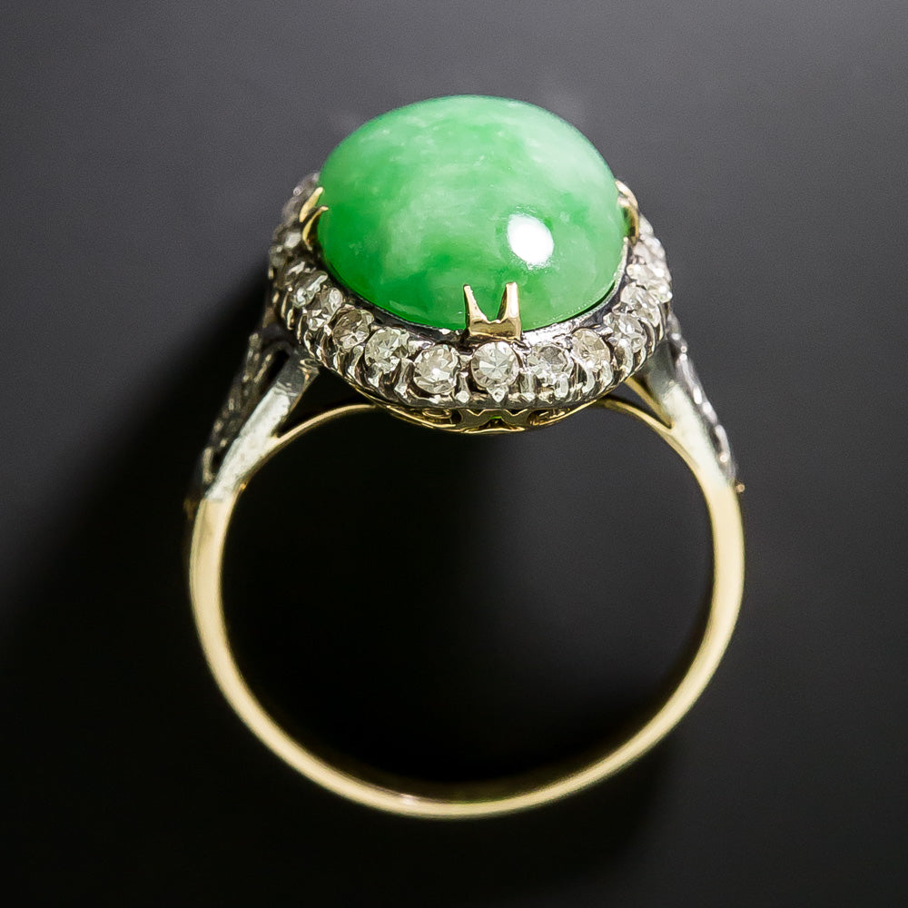 Mid-Century Jadeite and Diamond Halo Ring - 4