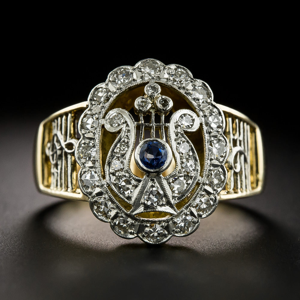 Mid-Century Lyre, Treble and Bass Clef Diamond  Ring - 3
