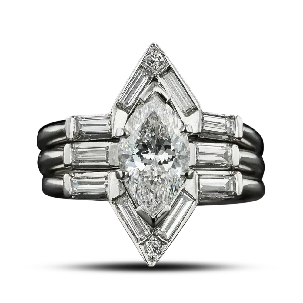 Mid-Century Marquise-Cut 1.51 Carat Diamond Ring with Drop-In Guard Ring - GIA D VS1 - 4