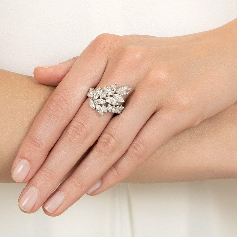 Mid-Century Marquise Diamond Cluster Eternity Ring, Size 7 - 7