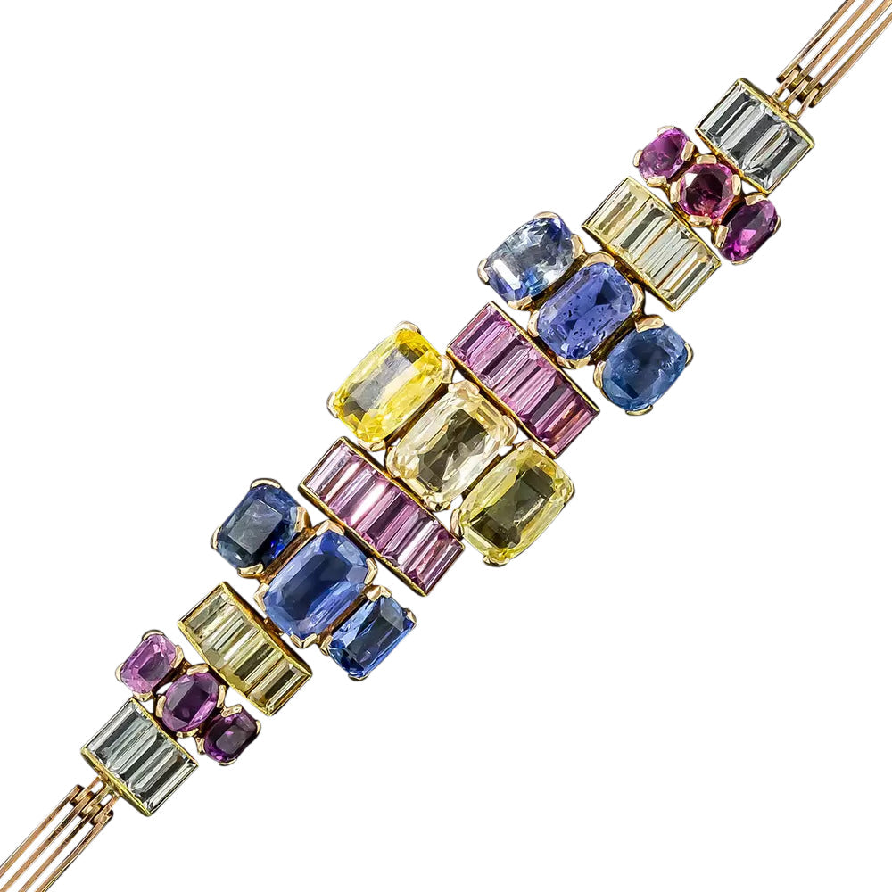 Mid-Century Multi-Color No-Heat Sapphire Bracelet - 3