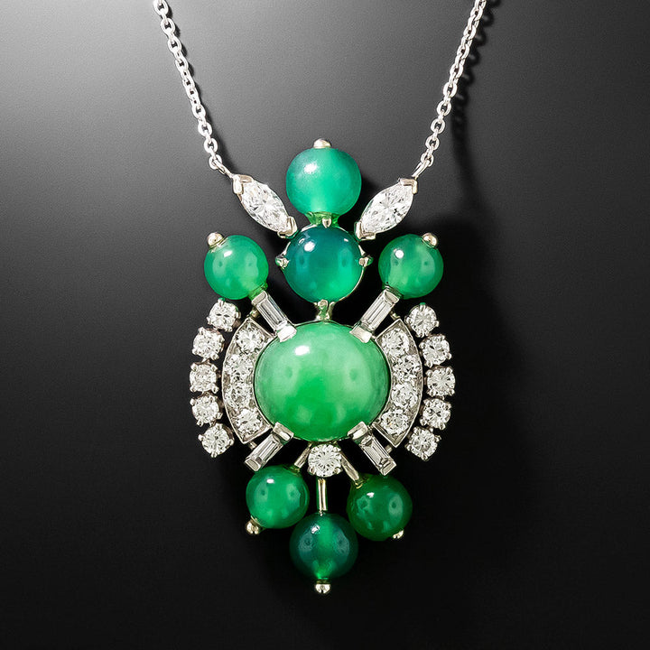 Mid-Century Natural Jade and Diamond Space Age Pendant