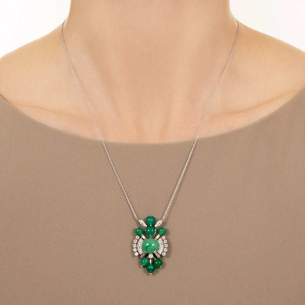 Mid-Century Natural Jade and Diamond Space Age Pendant - 2