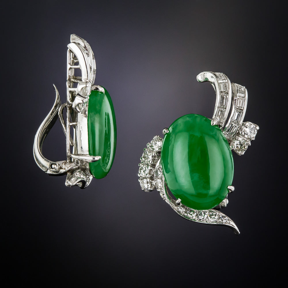 Mid-Century Natural Jadeite Earrings - 4