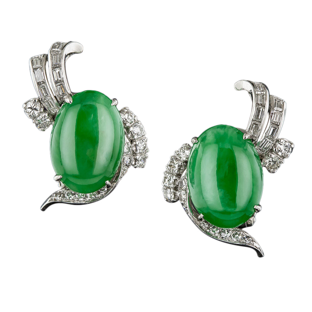 Mid-Century Natural Jadeite Earrings - 5
