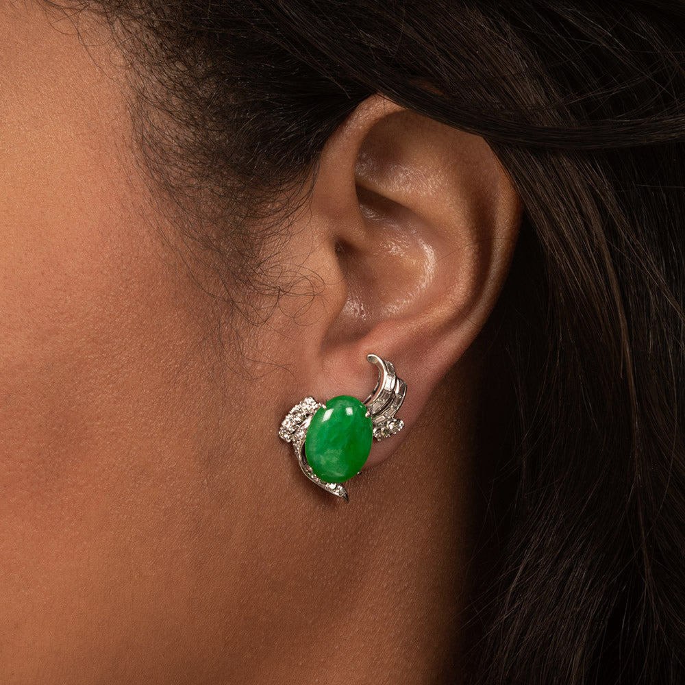 Mid-Century Natural Jadeite Earrings - 6