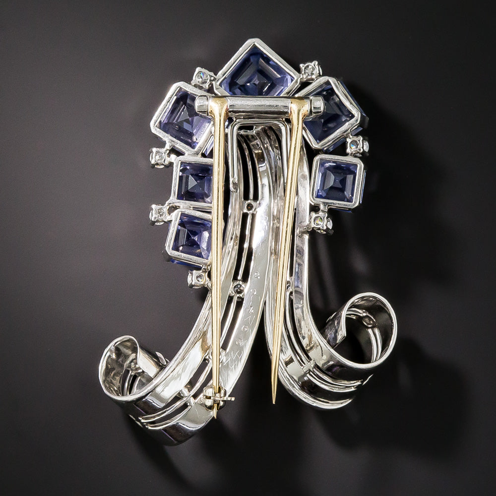 Mid-Century No-Heat Sapphire, Platinum and Diamond Brooch - 6