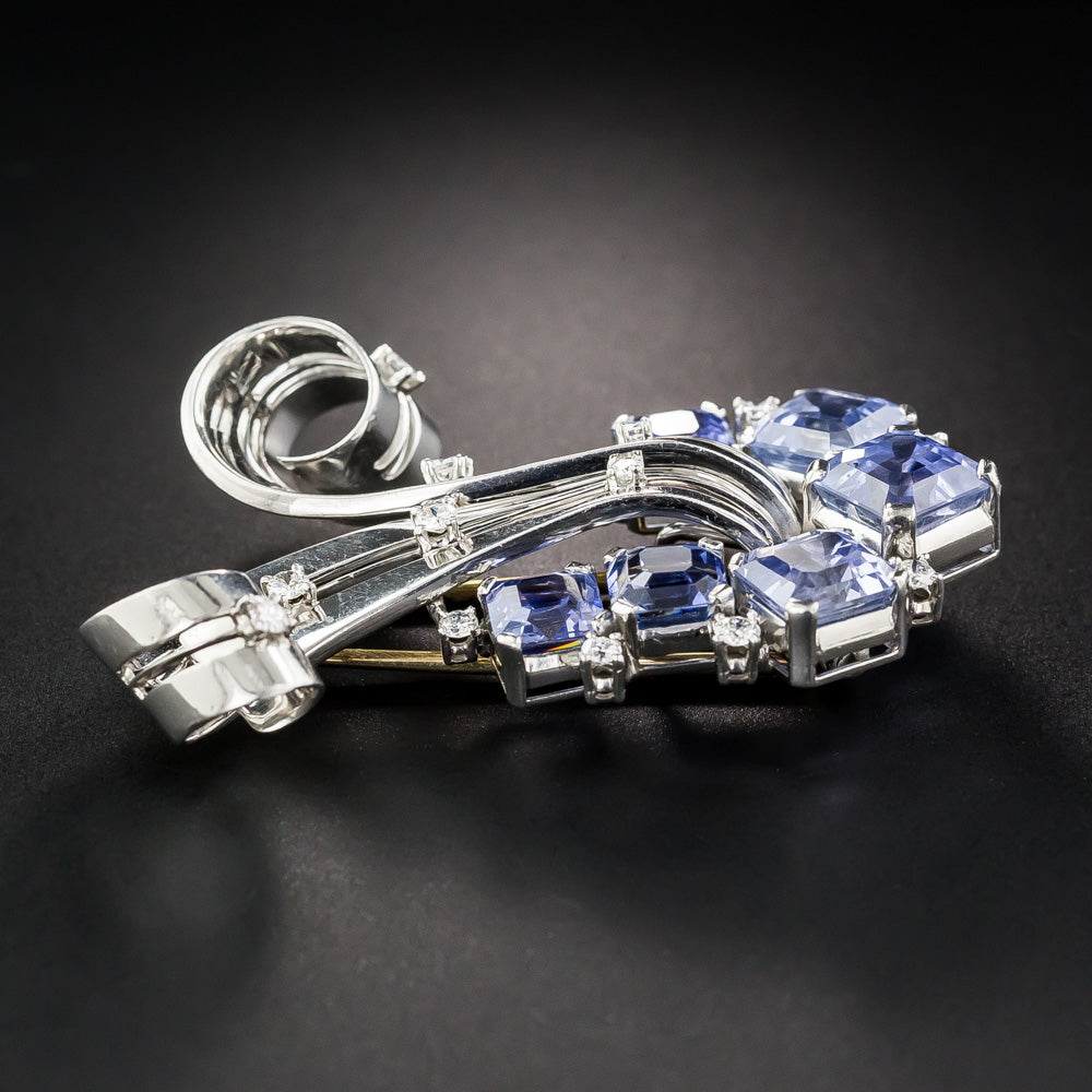 Mid-Century No-Heat Sapphire, Platinum and Diamond Brooch - 8