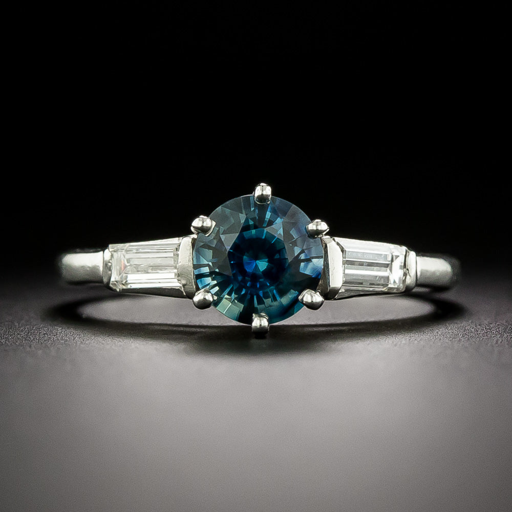 Mid-Century No-Heat Teal Sapphire and Diamond Ring - GIA - 3