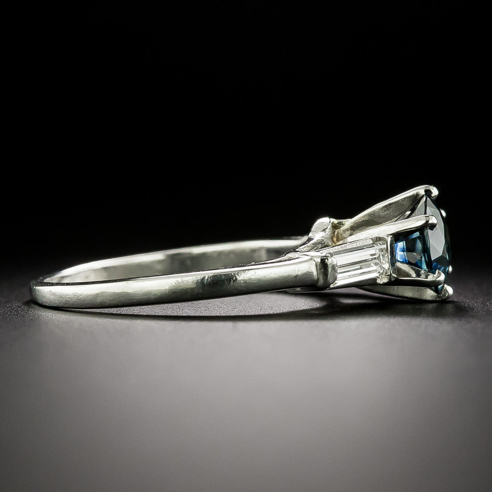 Mid-Century No-Heat Teal Sapphire and Diamond Ring - GIA - 4