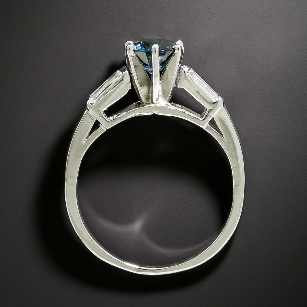 Mid-Century No-Heat Teal Sapphire and Diamond Ring - GIA - 5