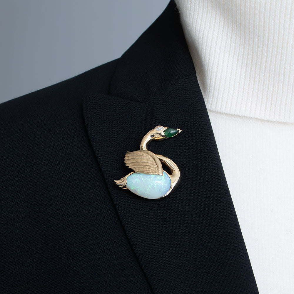 Mid-Century Opal Swan Brooch - 3