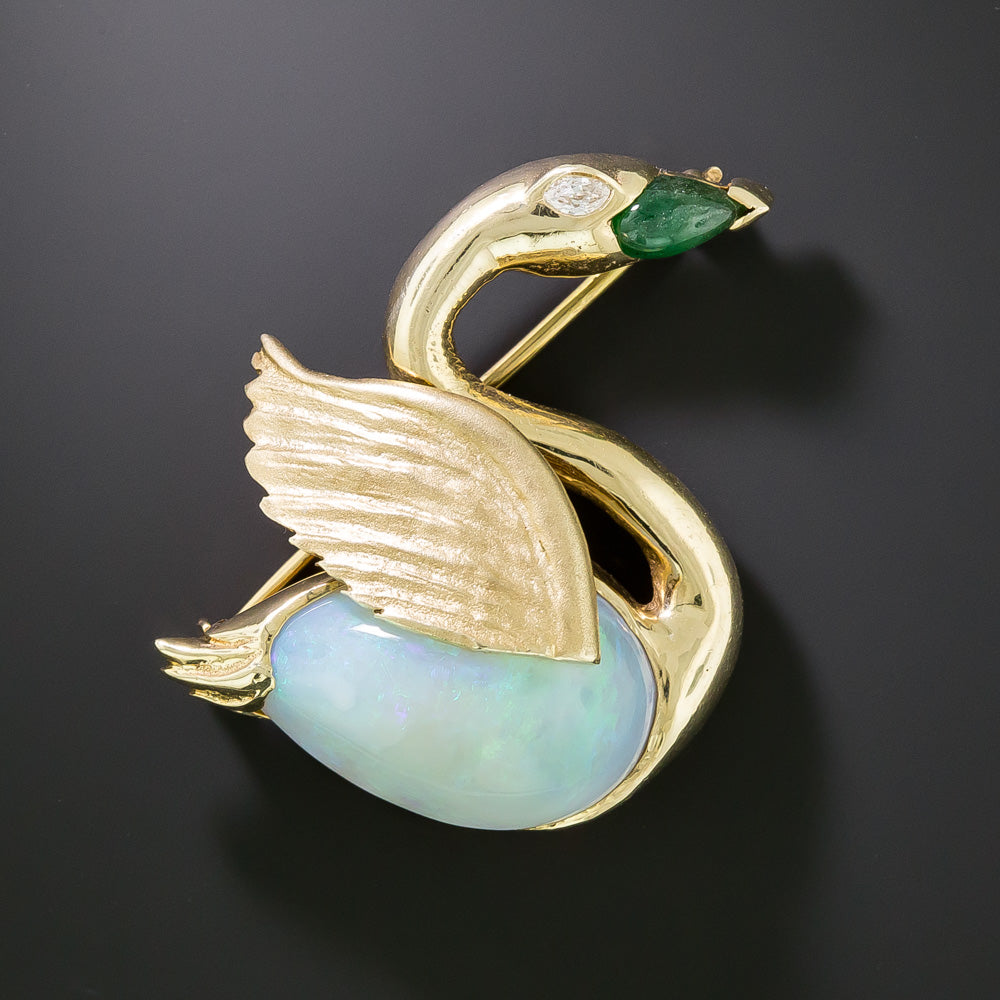 Mid-Century Opal Swan Brooch - 2