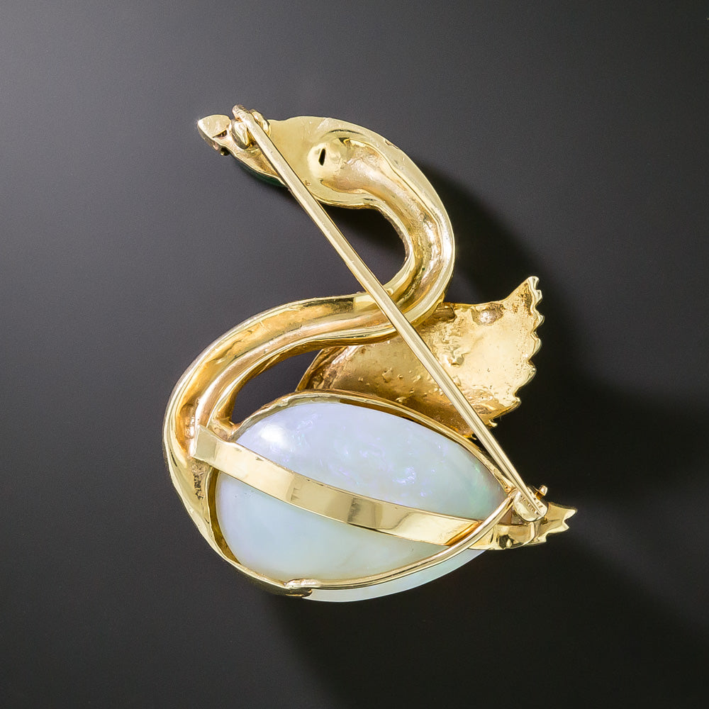 Mid-Century Opal Swan Brooch - 3