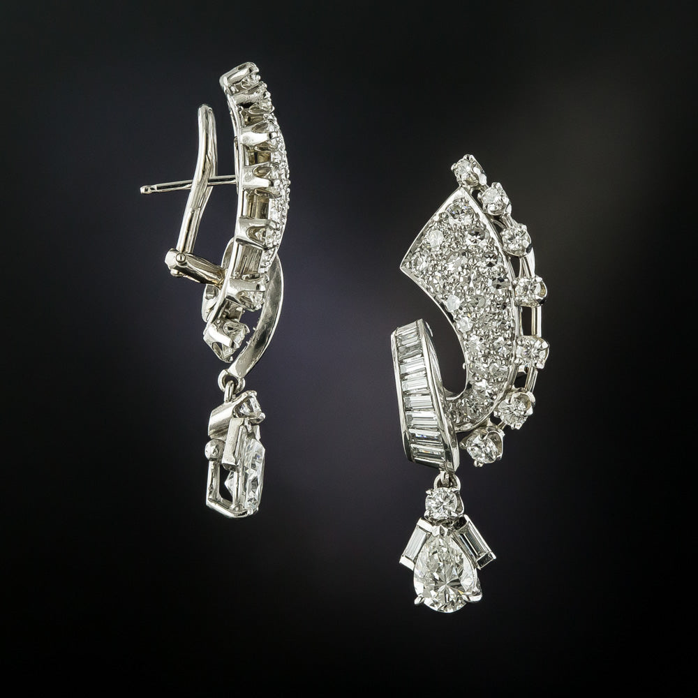 Mid-Century Pear-Shaped Diamond Dangle Earrings - 2