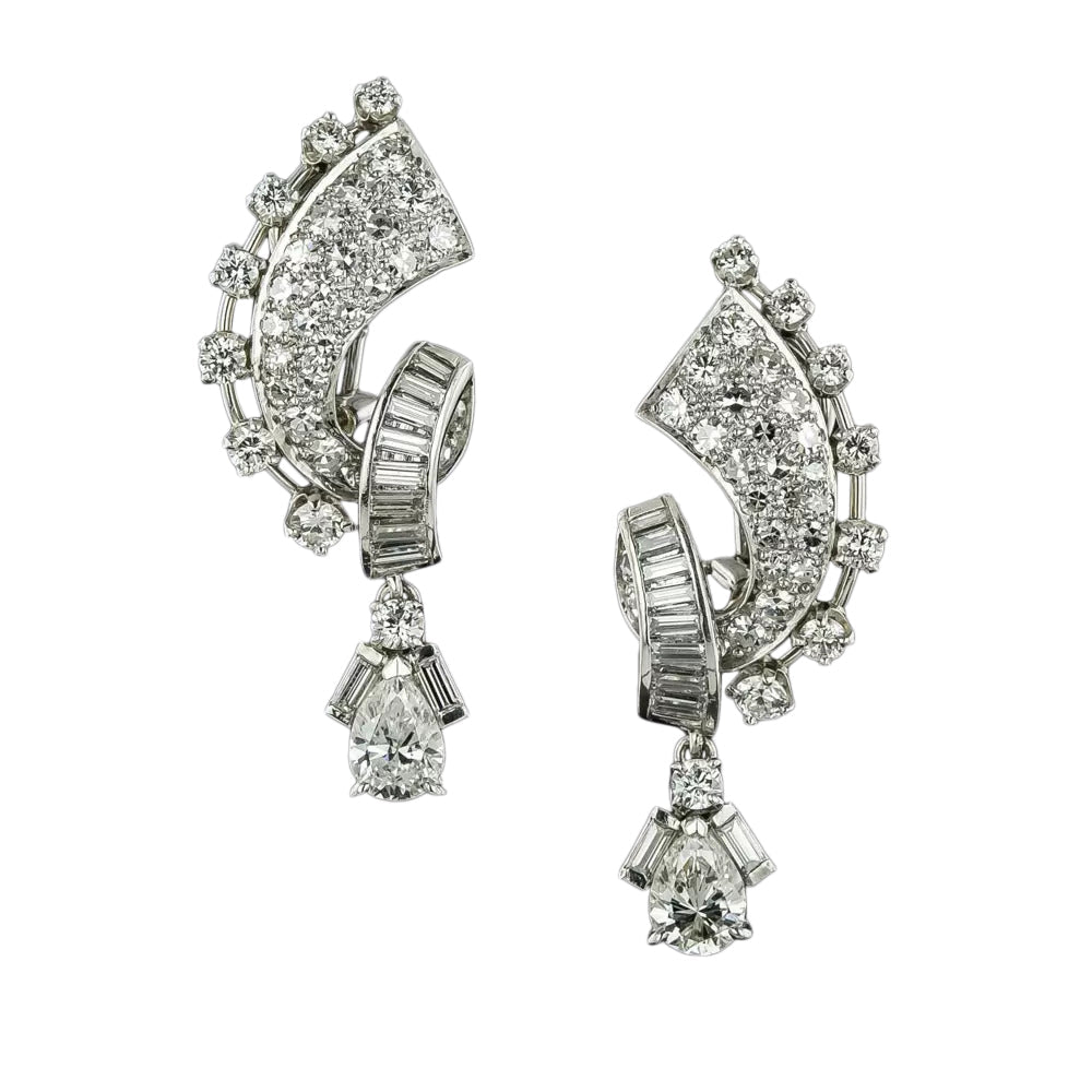 Mid-Century Pear-Shaped Diamond Dangle Earrings - 3