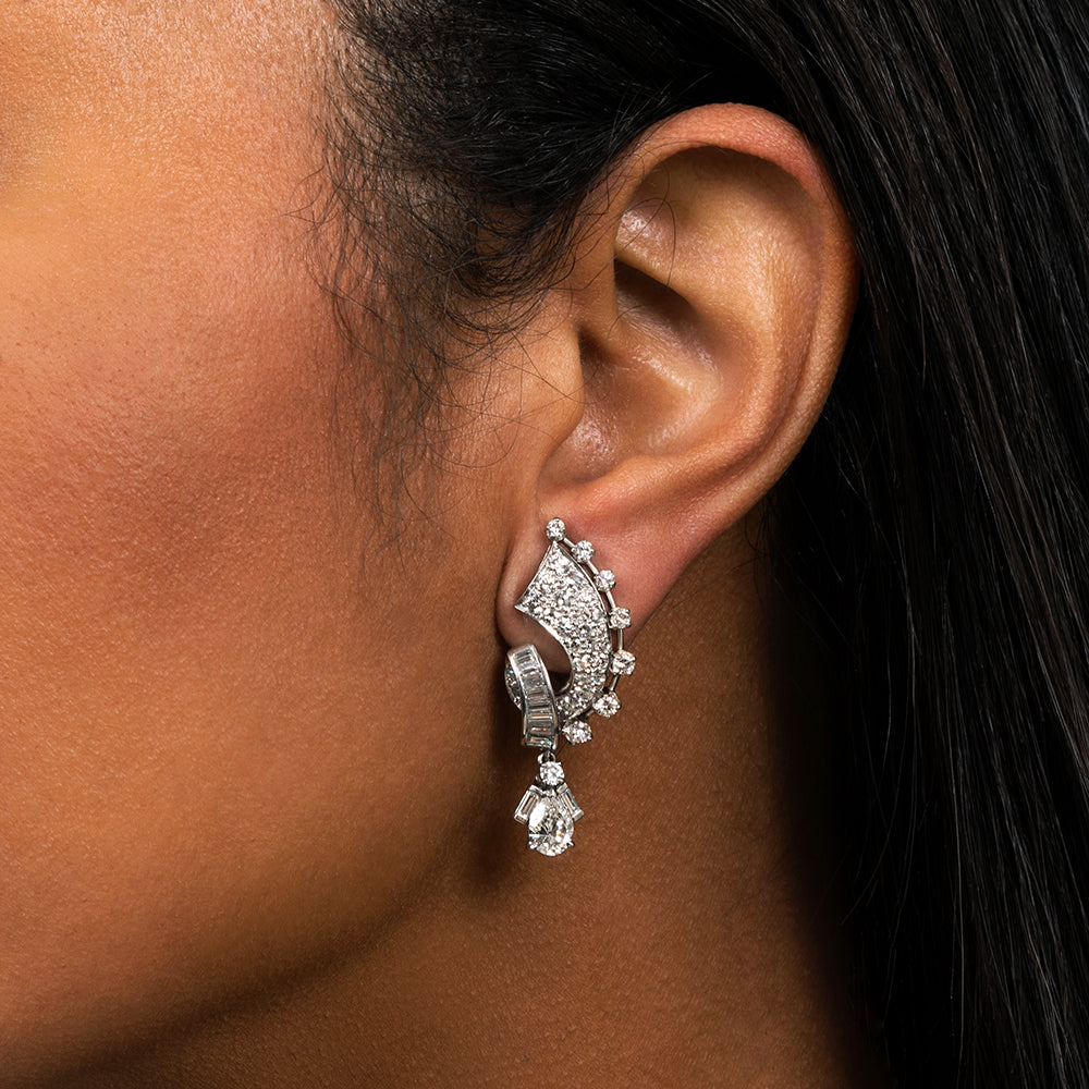 Mid-Century Pear-Shaped Diamond Dangle Earrings - 4