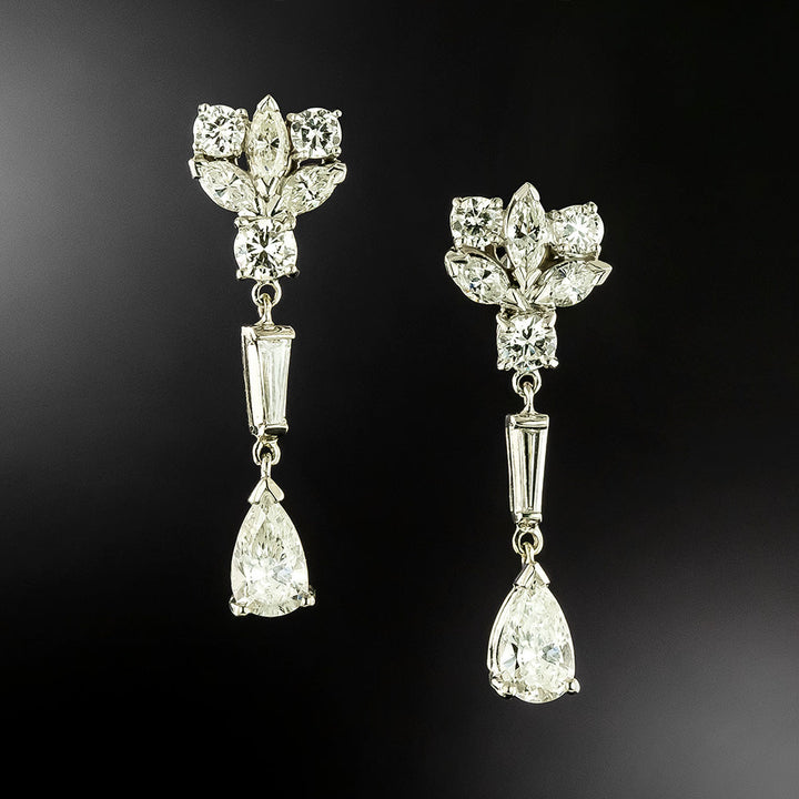 Mid-Century Pear-Shaped Diamond Drop Earrings - GIA G/H SI1