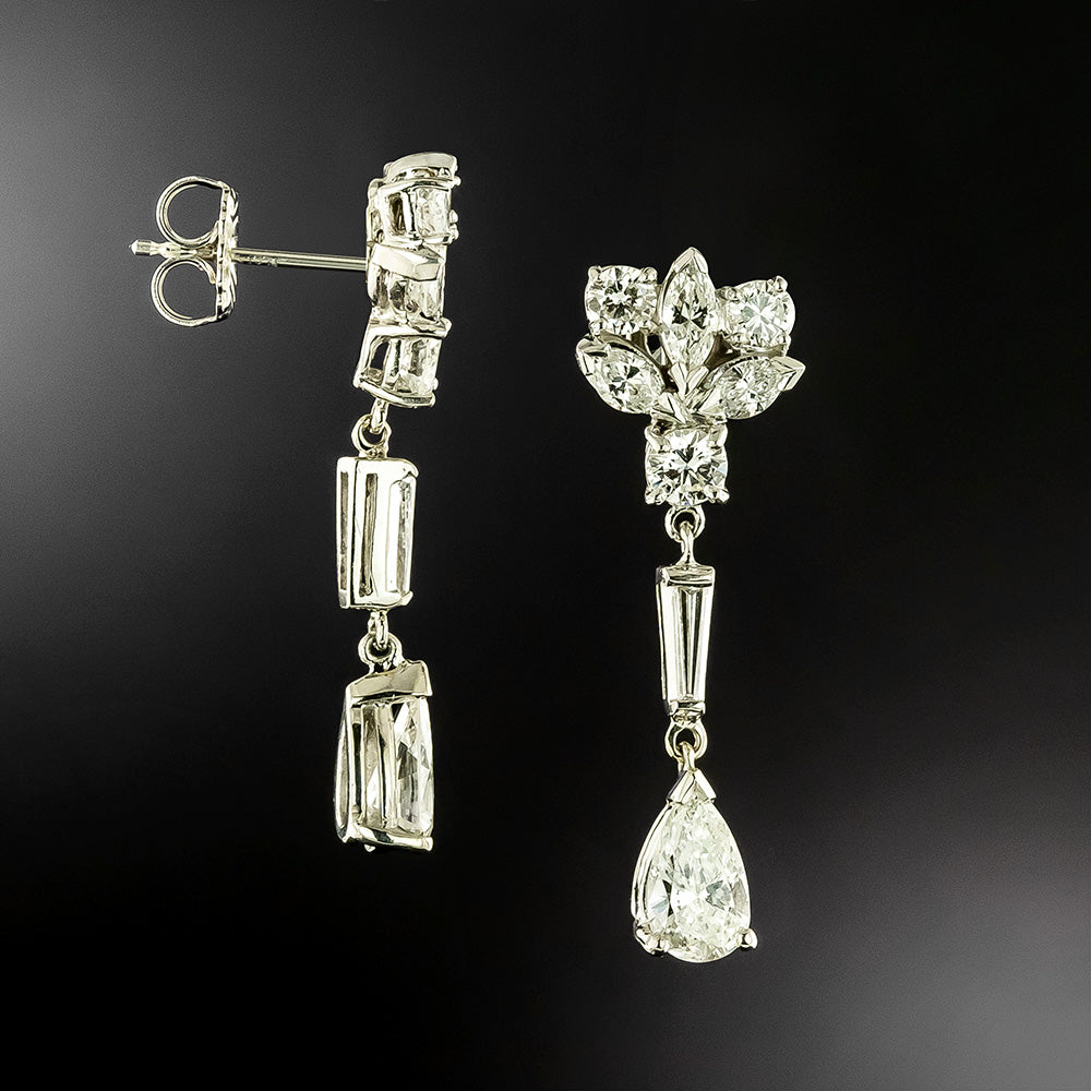 Mid-Century Pear-Shaped Diamond Drop Earrings - GIA G/H SI1 - 3