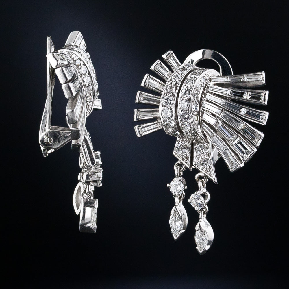 Mid-Century Platinum and Diamond Earrings - 4