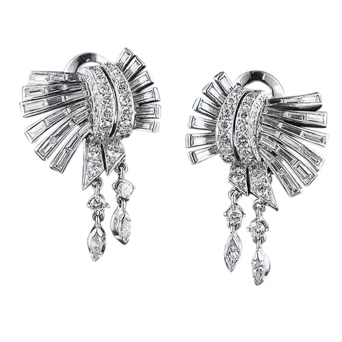 Mid-Century Platinum and Diamond Earrings - 3