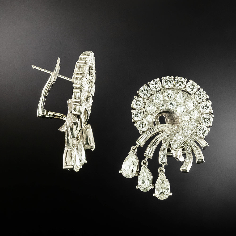 Mid-Century Platinum Diamond Cascade Earrings - 3