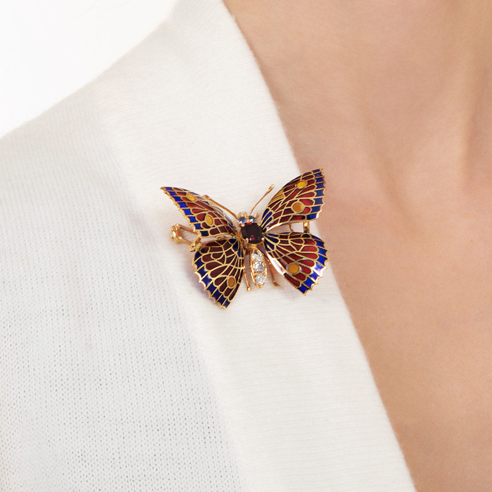 Mid-Century Plique-a-Jour Butterfly Brooch - 4