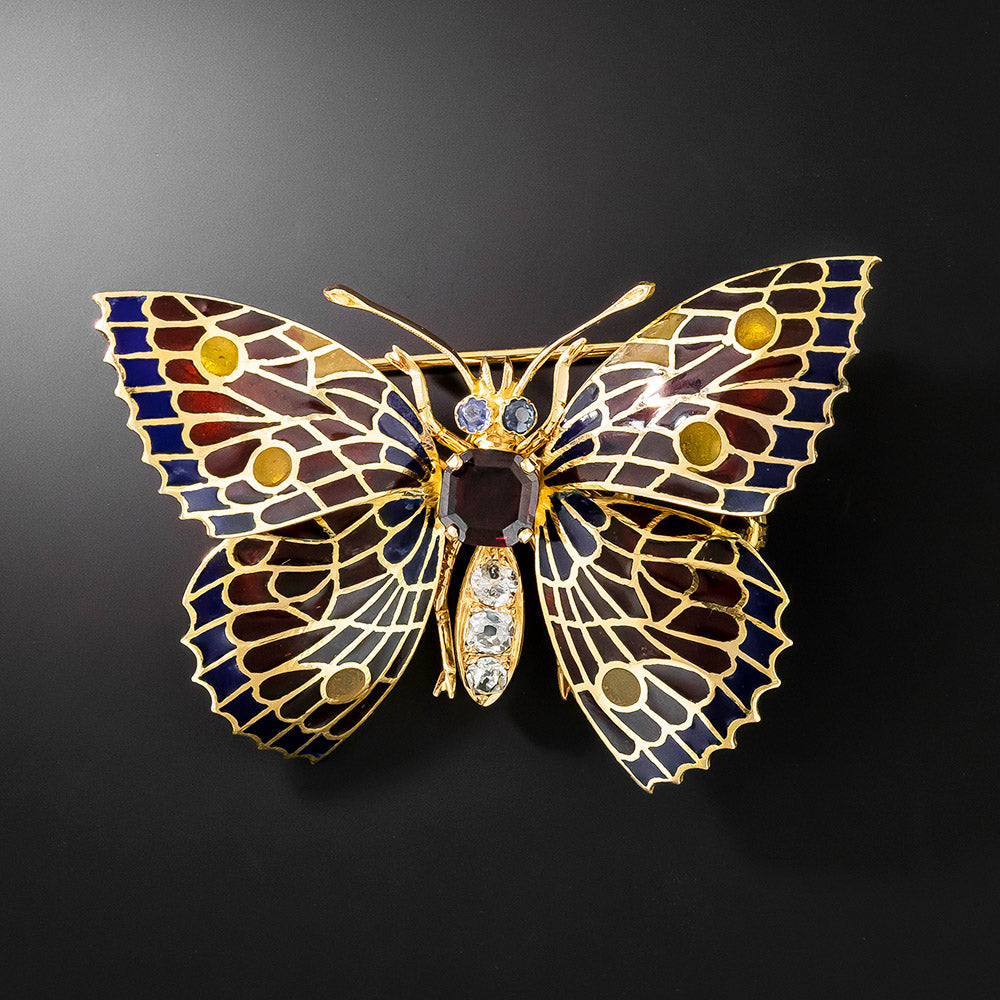Mid-Century Plique-a-Jour Butterfly Brooch - 2