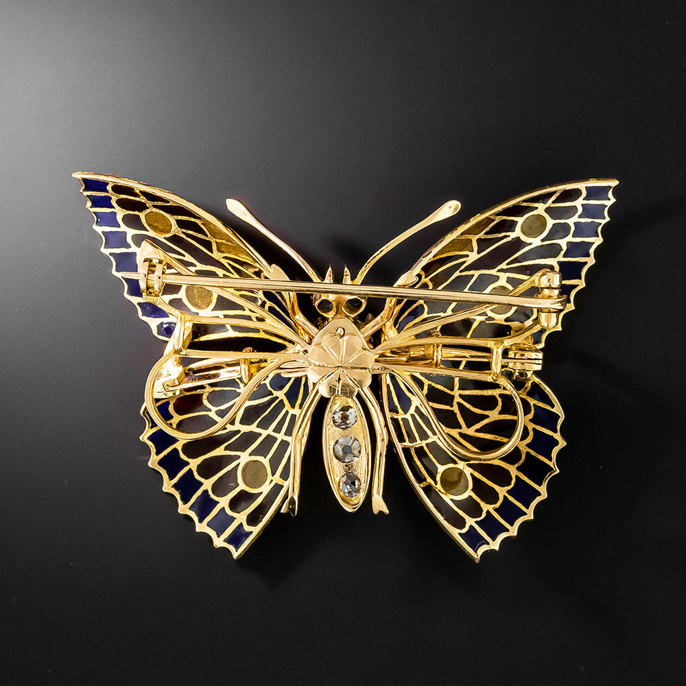 Mid-Century Plique-a-Jour Butterfly Brooch - 3