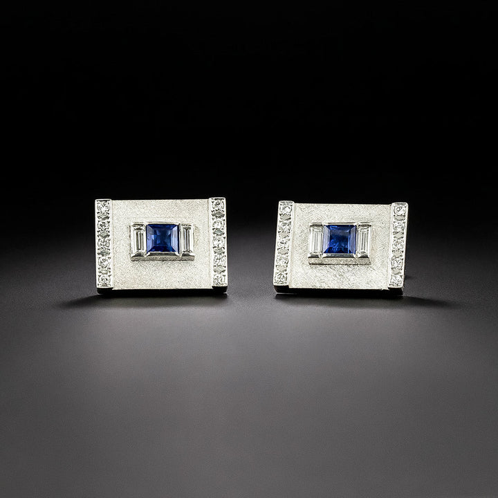 Mid-Century Sapphire and Diamond Cufflinks