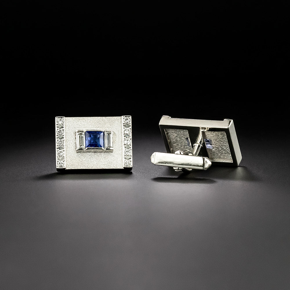  Mid-Century Sapphire and Diamond Cufflinks - 3