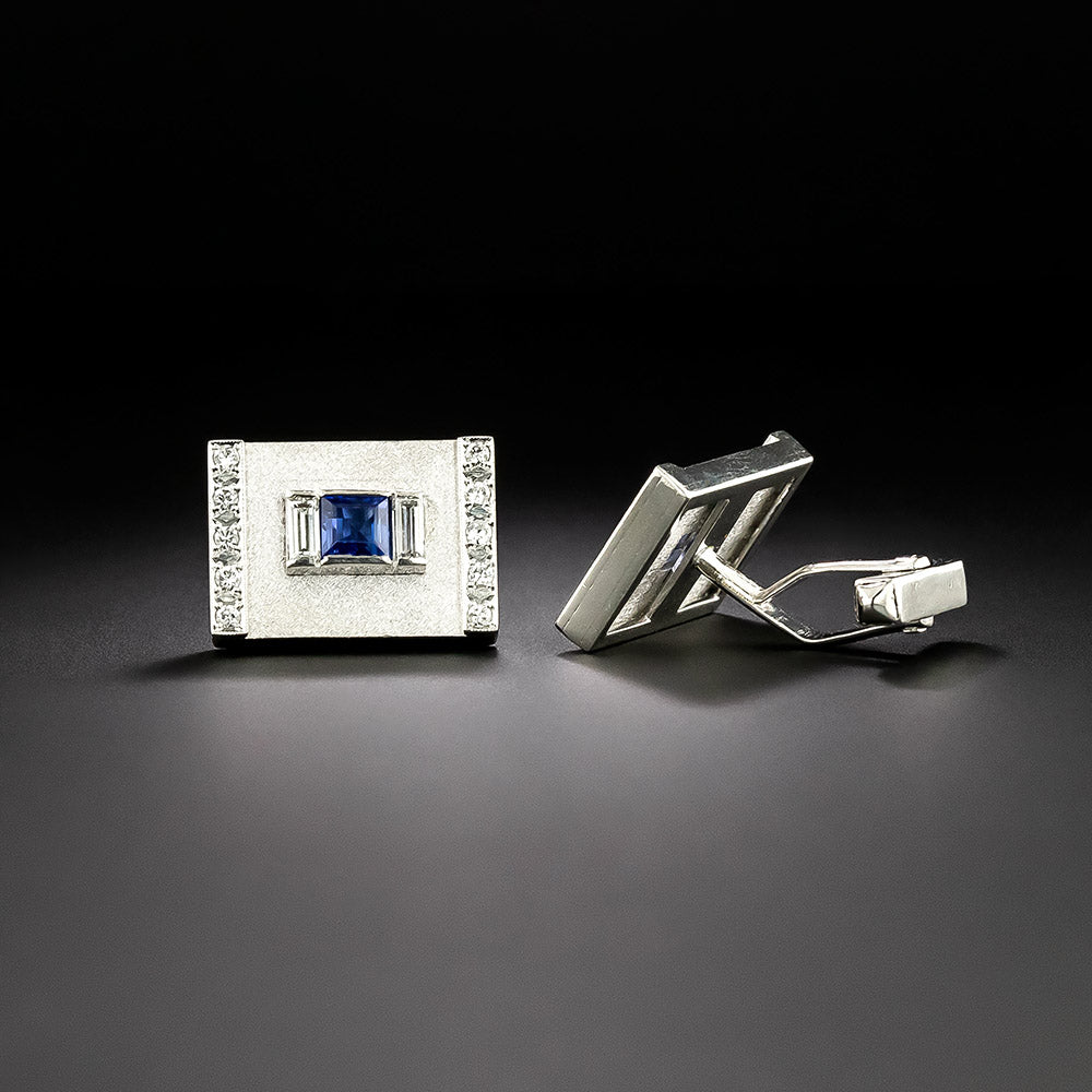  Mid-Century Sapphire and Diamond Cufflinks - 4