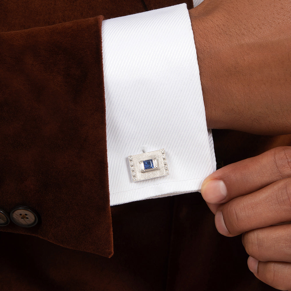  Mid-Century Sapphire and Diamond Cufflinks - 5