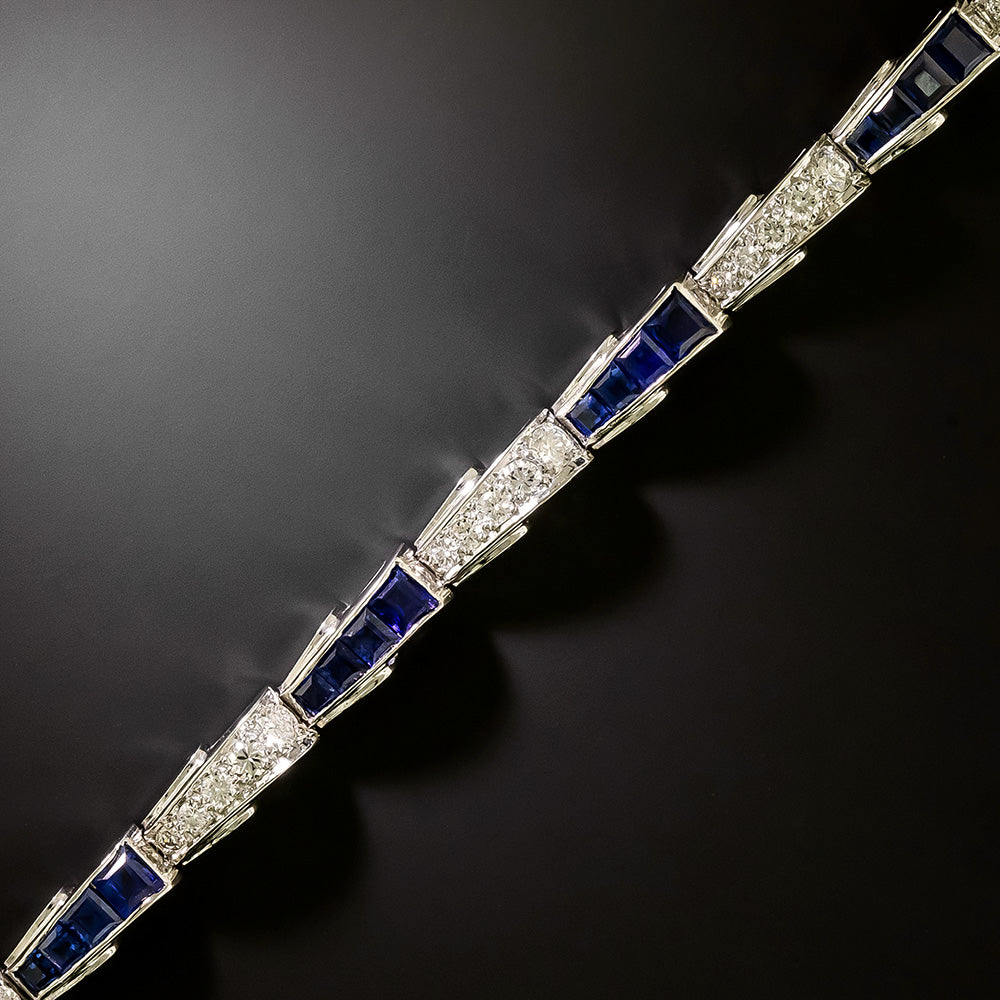 Mid-Century Sapphire and Diamond Domed Link Bracelet - 3