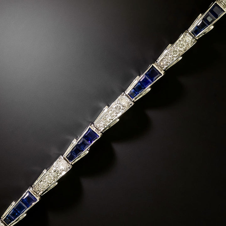Mid-Century Sapphire and Diamond Domed Link Bracelet