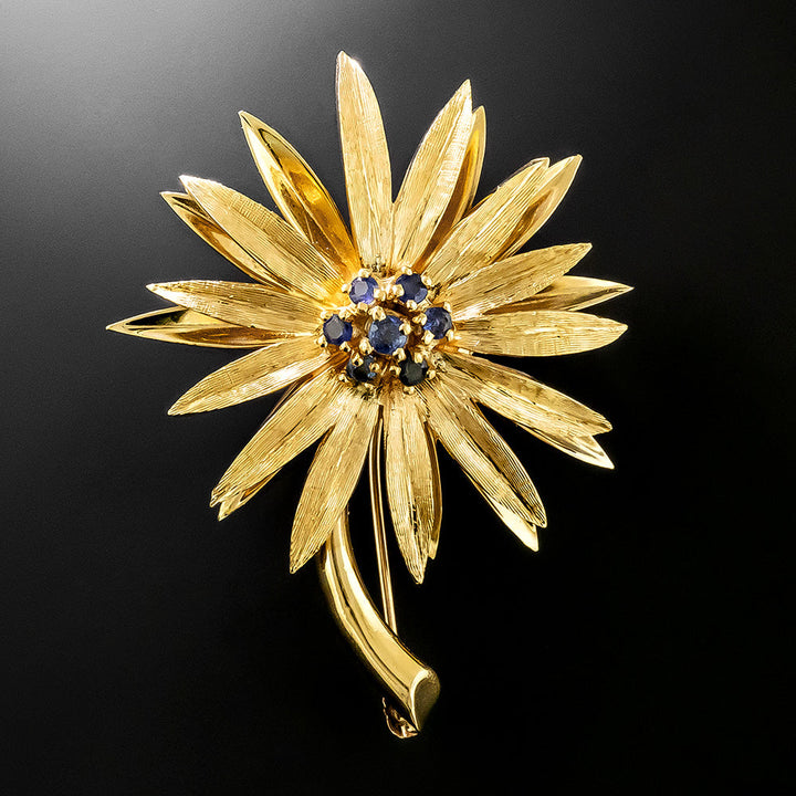 Mid-Century Sapphire-Centered Daisy Brooch