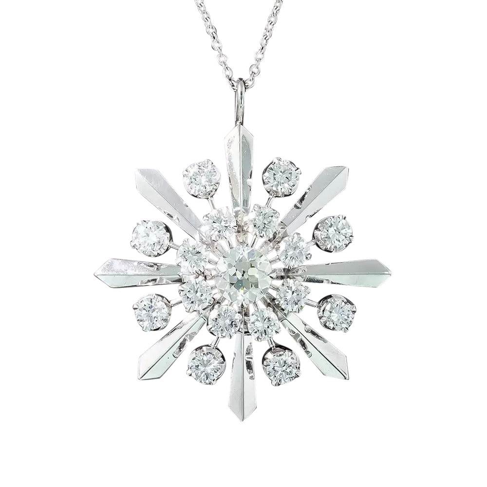 Mid-Century Starburst 1.60 Carat Center Diamond Necklace - GIA  L VS1 - 3