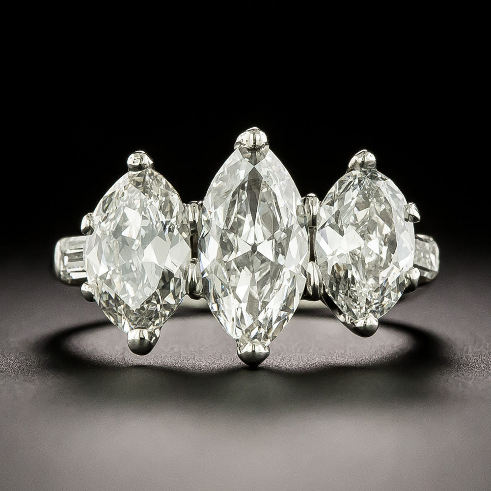 Mid-Century Three-Stone Marquise Diamond Ring  - 3