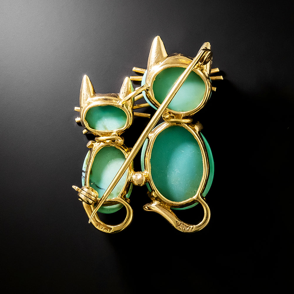 Mid-Century Turquoise Kitty Cats Brooch - 3