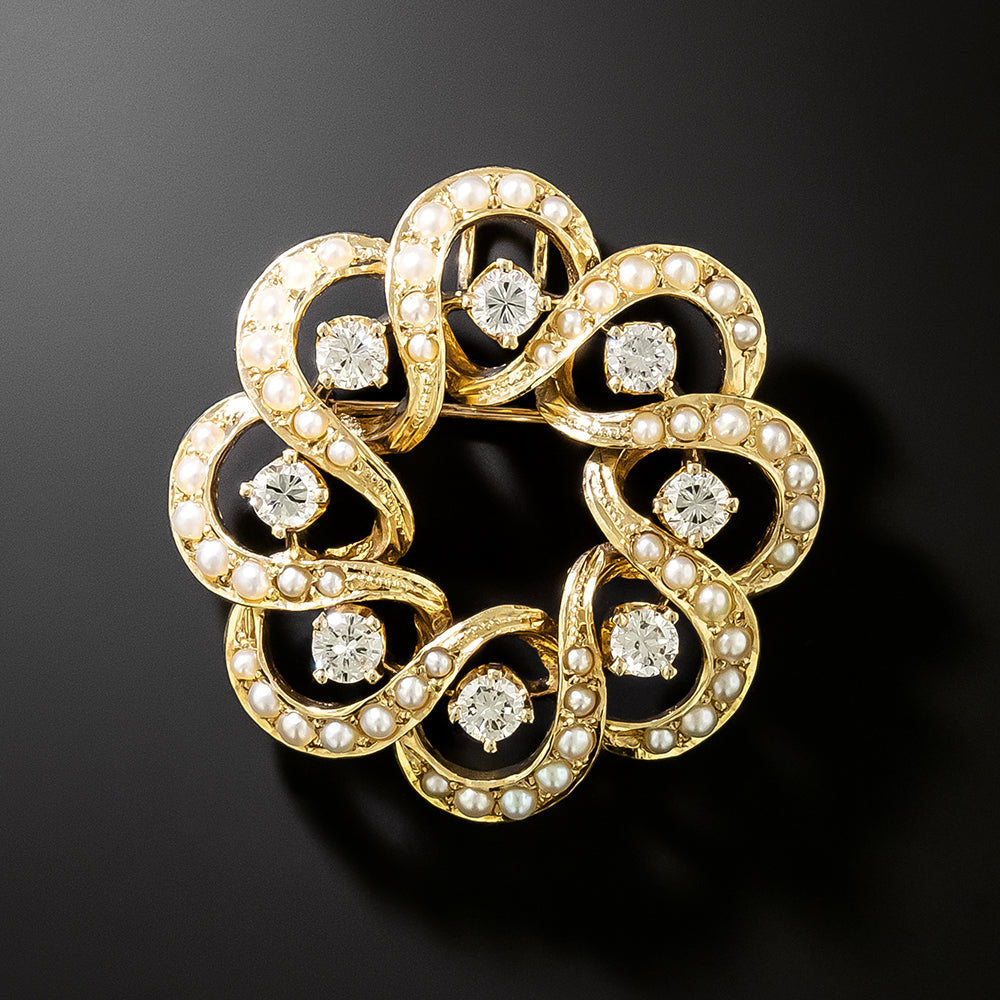 Mid-Century Victorian Retrospective Diamond and Pearl Pendant/Brooch - 2