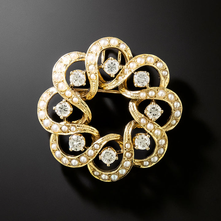 Mid-Century Victorian Retrospective Diamond and Pearl Pendant/Brooch